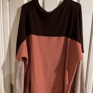 Pink, brown , tan , thin sweater.
